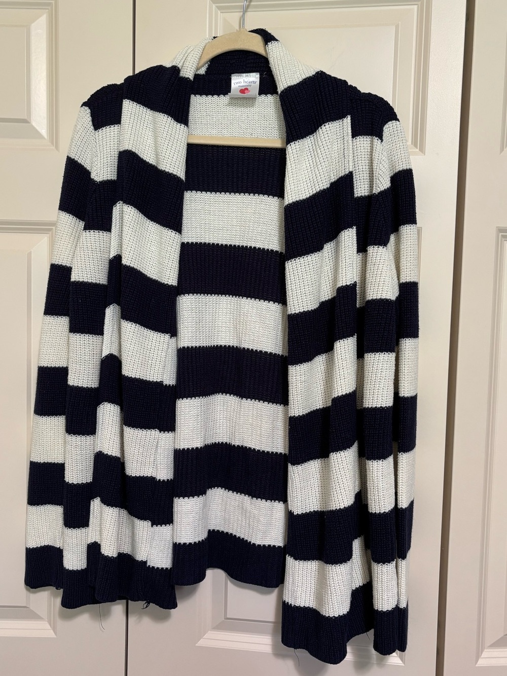 Destination Maternity Navy and White Striped Open Cardigan